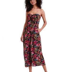 American Eagle Boho Floral Wide Leg Strapless Tropical Jumpsuit Size XS
